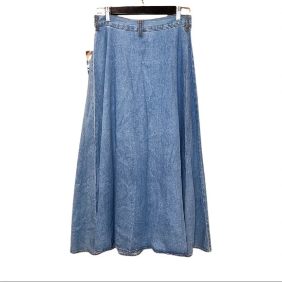 Vintage Planet-X Jeans Denim Button Front MIDI Skirt - Picture 2 of 7